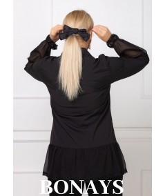 Elegancka czarna koszula z tiulem i falbanką Silvina
