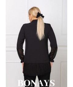 Elegancka czarna koszula z tiulem i falbanką Silvina