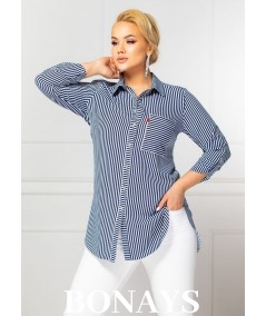 Koszula Plus size w stylu marynarskim z kieszonką