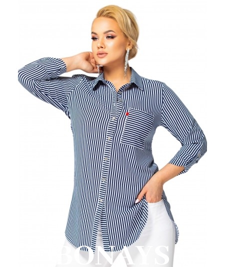 Koszula Plus size w stylu marynarskim z kieszonką