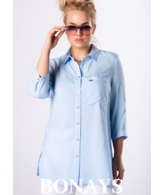 Bawełniana błękitna koszula o klasycznym kroju Plus size