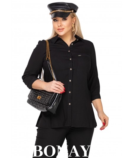 Bawełniana czarna koszula o klasycznym kroju Plus size