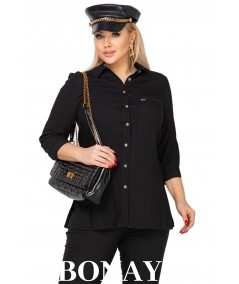 Bawełniana czarna koszula o klasycznym kroju Plus size