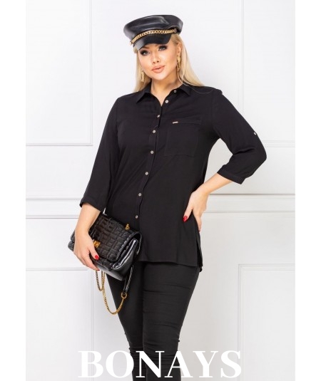 Bawełniana czarna koszula o klasycznym kroju Plus size