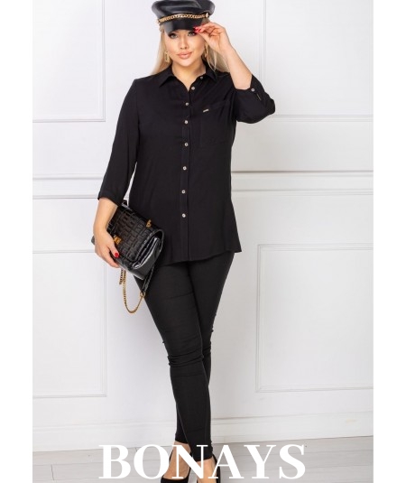 Bawełniana czarna koszula o klasycznym kroju Plus size