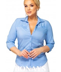 Niebieska koszula damska z kołnierzykiem Plus Size