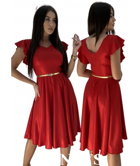 Błyszcząca sukienka midi o rozkloszowanym fasonie MILLA czerwień
