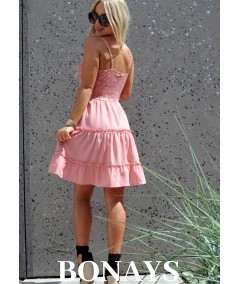 Rozkloszowana sukienka z koronką Satriana brudny róż