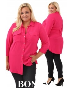 Różowa długa koszula z kieszonkami na biuście SANDRA