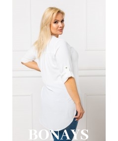 Biała koszula damska z rękawem do łokcia Plus Size