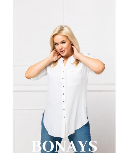 Biała koszula damska z rękawem do łokcia Plus Size