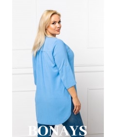 Błękitna koszula damska z rękawem do łokcia Plus Size
