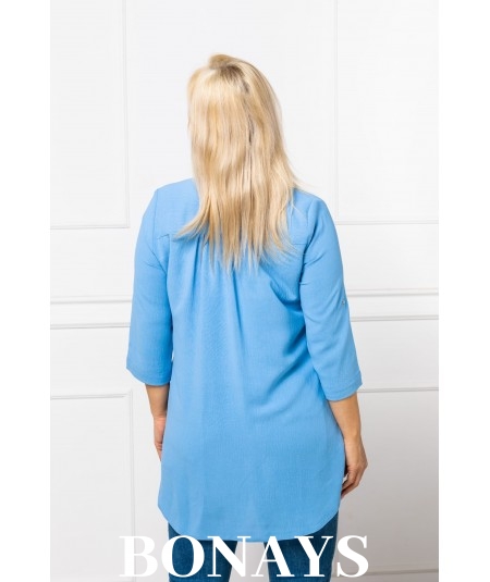 Błękitna koszula damska z rękawem do łokcia Plus Size