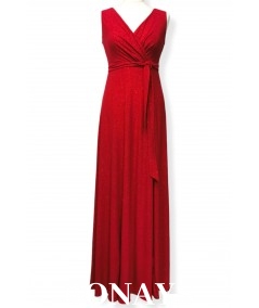 Czerwona długa sukienka z rozcięciem brokat