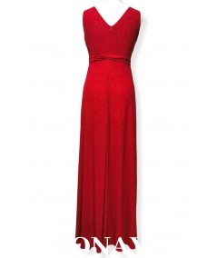 Czerwona długa sukienka z rozcięciem brokat
