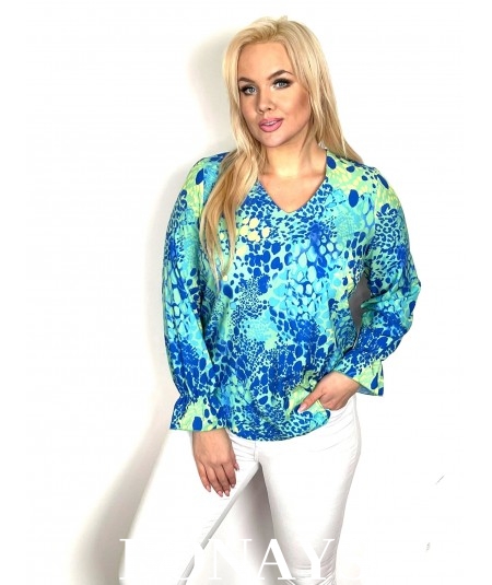 Niebieska bluzka z dekoltem w serek Sandra Plus Size