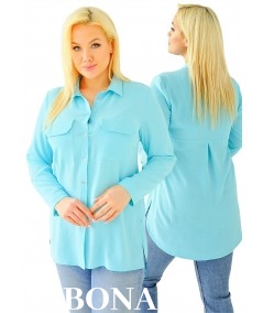 Błękitna długa koszula z kieszonkami na biuście SANDRA