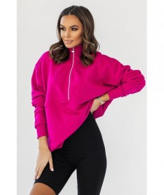 Fuksjowa bluza Sharon z zamkiem i przeszyciami