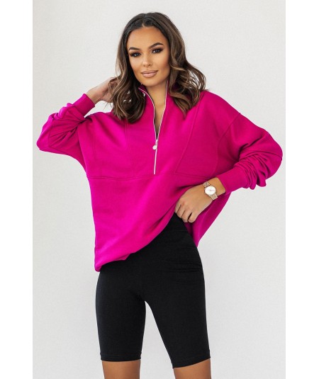 Fuksjowa bluza Sharon z zamkiem i przeszyciami