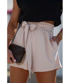 Beżowe krótkie spodenki szorty z wysokim stanem i gumą Giulia