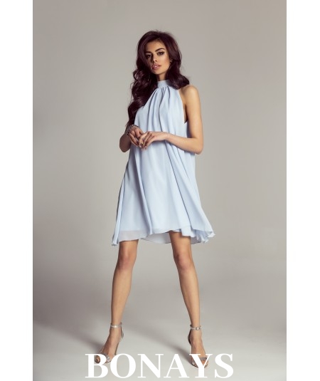 Błękitna szyfonowa sukienka z paseczkiem LIVIA
