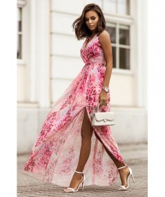 Szyfonowa różowa sukienka maxi w kwiatuszki Alita