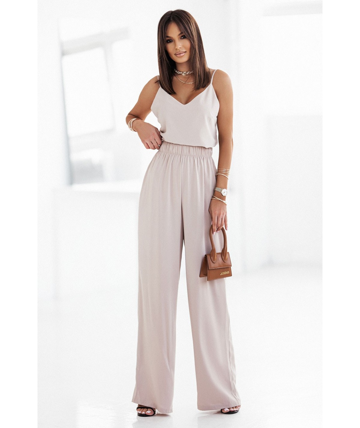 Szerokie spodnie palazzo z gumą Sarah