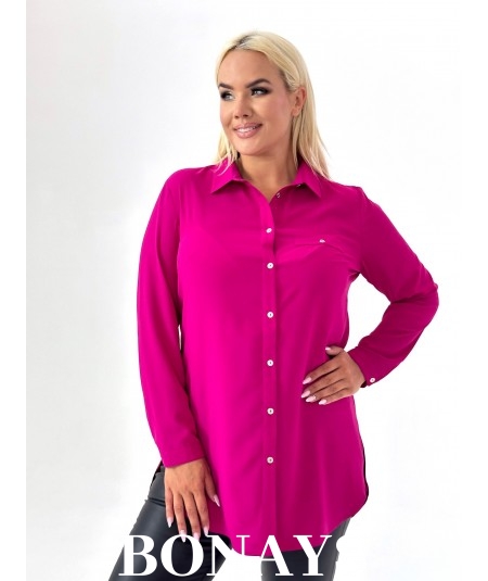 Różowa koszula z imitacją kieszeni Plus Size