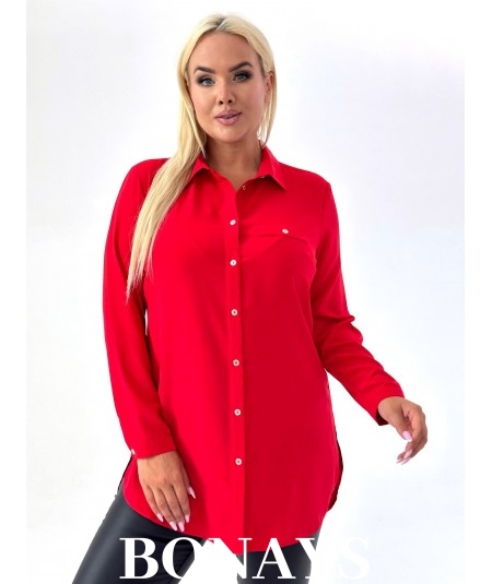 Czerwona koszula z imitacją kieszeni Plus Size