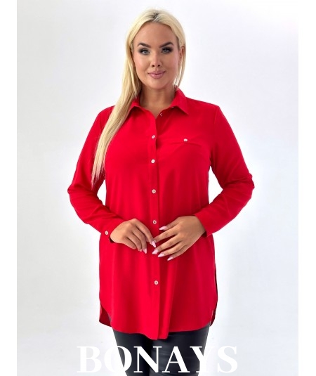 Czerwona koszula z imitacją kieszeni Plus Size