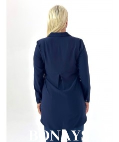 Granatowa koszula z imitacją kieszeni Plus Size
