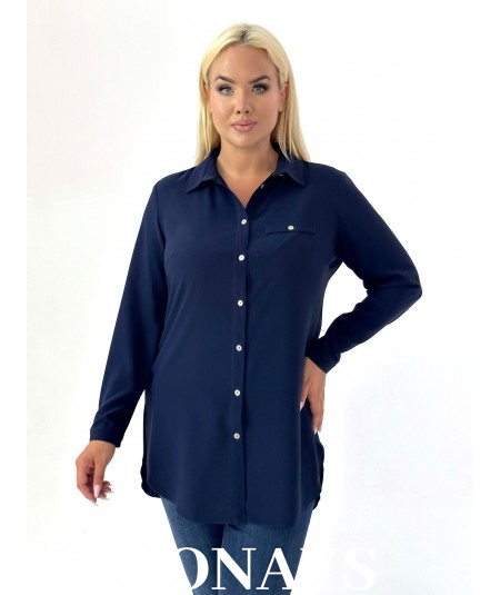 Granatowa koszula z imitacją kieszeni Plus Size