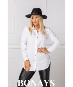 Biała koszula z imitacją kieszeni Plus Size