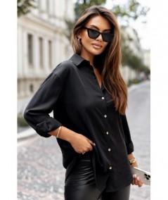 czarna koszula damska ze złotymi guziczkami i mankietem