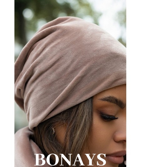 Mocca welurowy komplet czapka i komin