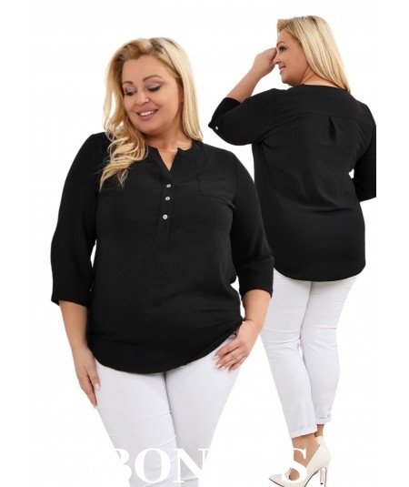 Sportowa tunika z guziczkami Sandra Plus Size w kolorze czarnym