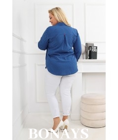 Casualowa bluzka Jennifer w groszek niebieska Plus Size