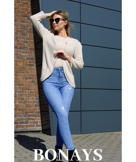 Beżowy sweter kardigan o kroju marynarki HETIENA