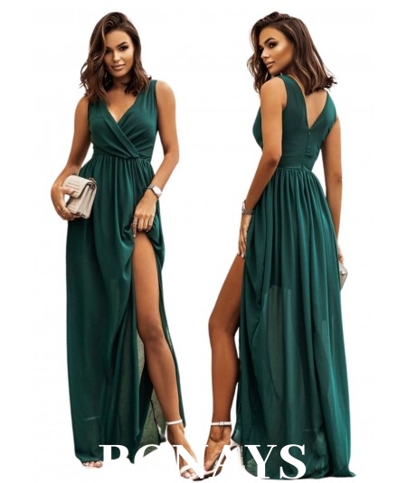 Szyfonowa sukienka maxi w kolorze butelkowym Arcelia