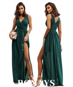 Szyfonowa sukienka maxi w kolorze butelkowym Arcelia