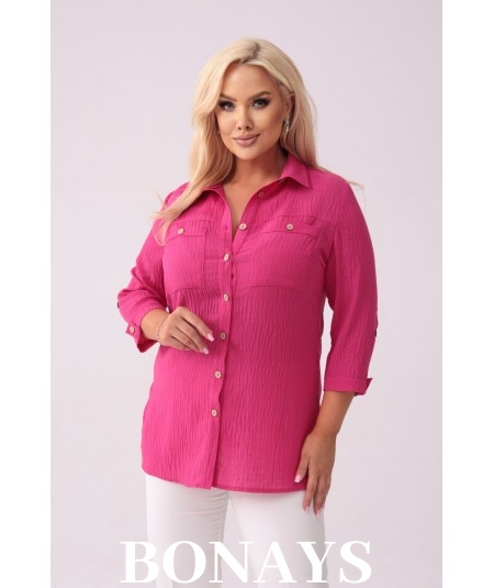Lniana koszula damska z kieszonkami kolor różowy