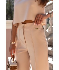 Beżowy komplet Portofino pudełkowa bluzka + szerokie spodnie