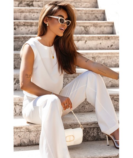 Śmietankowy komplet Portofino pudełkowa bluzka + szerokie spodnie