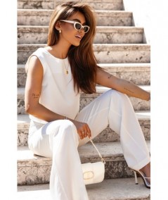 Śmietankowy komplet Portofino pudełkowa bluzka + szerokie spodnie