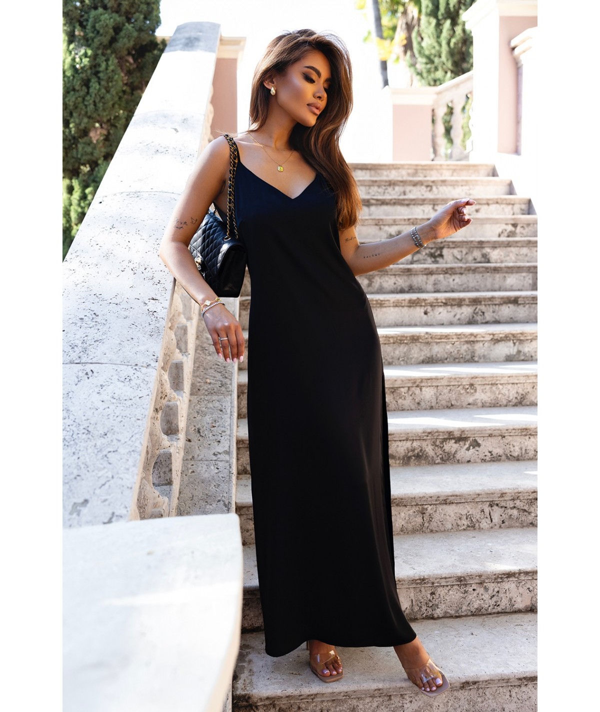 Bieliźniana Sukienka Maxi Glower - Elegancka i Stylowa czarna