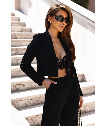 Czarny Garnitur damski - krótka marynarka i spodnie palazzo CLOE