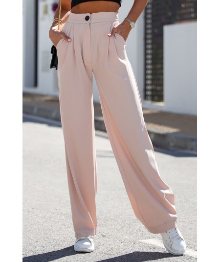 Szerokie beżowe spodnie z gumą w pasie Bahari palazzo