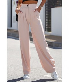 Szerokie beżowe spodnie z gumą w pasie Bahari palazzo