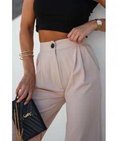 Szerokie beżowe spodnie z gumą w pasie Bahari palazzo