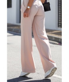 Szerokie beżowe spodnie z gumą w pasie Bahari palazzo